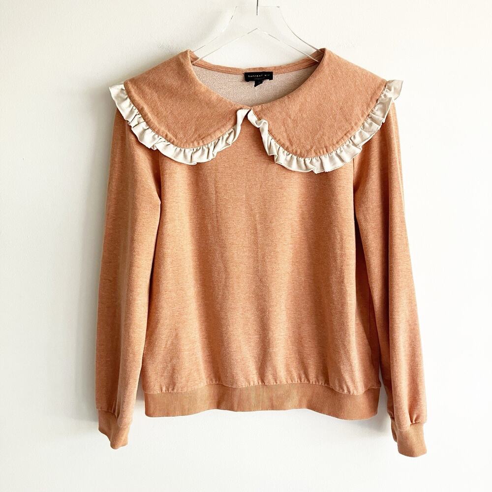 PLS READ Current Air Ruffle Collar Top Sz Medium Orange Long Sleeve Sweatshirt - Picture 1 of 7